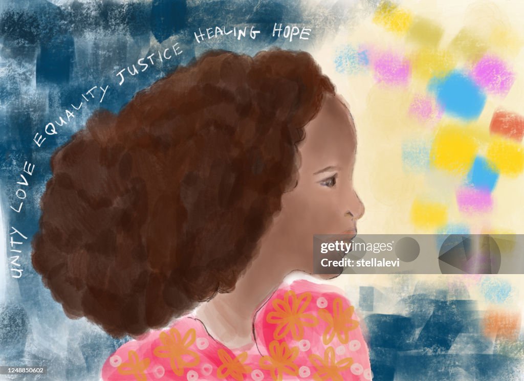 Pintura de una vista de perfil de una mujer africana joven