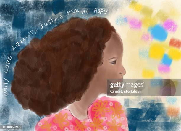 一個非洲年輕女子的繪畫概況視圖 - african american ethnicity 幅插畫檔、美工圖案、卡通及圖標