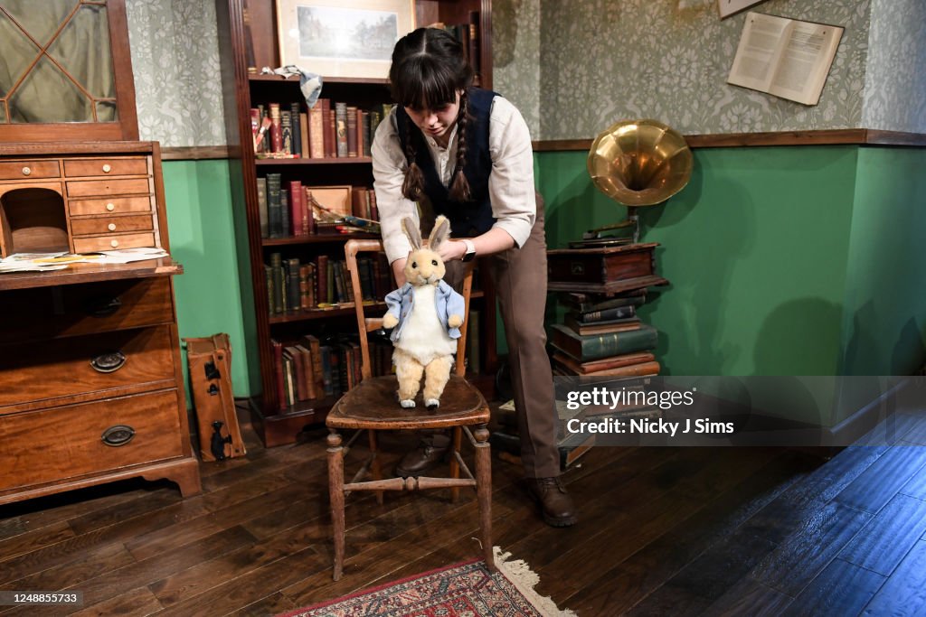 Kate Rowsell animates a model Peter Rabbit during the photocall for ...