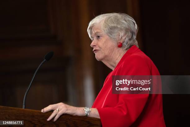 Reform UK member Ann Widdecombe speaks during a party press conference on March 20, 2023 in London, England. Reform UK was founded in 2018 as the...