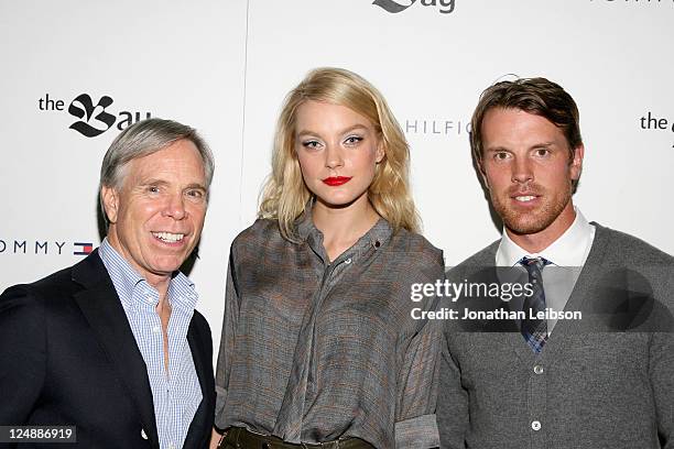 Designer Tommy Hilfiger, model Jessica Stam and hockey player Brad Richards arrive at Tommy Hilfiger Launches Menswear at The Bay at The Bay on...