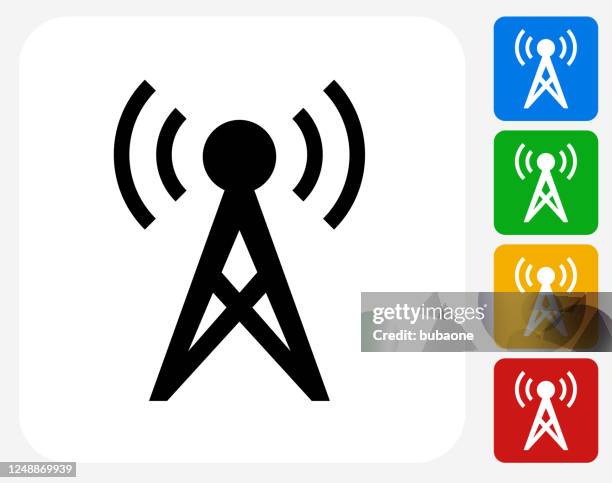 ilustrações de stock, clip art, desenhos animados e ícones de communication radio tower with sound waves icon - antena