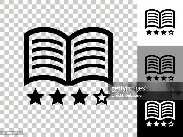 book rating icon on checkerboard transparent background - reading reviews stock illustrations