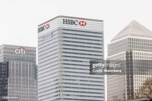 Skyscrapers housing the offices of Citigroup Inc. And HSBC Holdings Plc in the Canary Wharf financial district in London, UK, on Monday, March 20,...