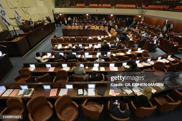 General view shows a session at the parliament, Knesset, in Jerusalem on March 20, 2023.