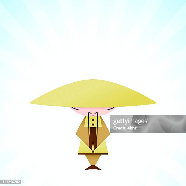 cute monk character with meditative expression - chinese dolls stock illustrations