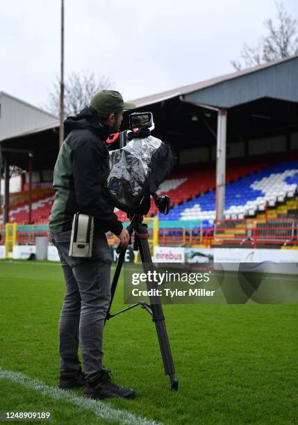 Dublin , Ireland - 18 March 2023; A TG4 camera operator before the SSE Airtricity Women's Premier Division match between Shelbourne and Shamrock...