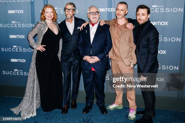 Sarah Snook, Alan Ruck, Brian Cox, Jeremy Strong, and Kieran Culkin at the season 4 premiere of "Succession" held at Jazz at Lincoln Center on March...