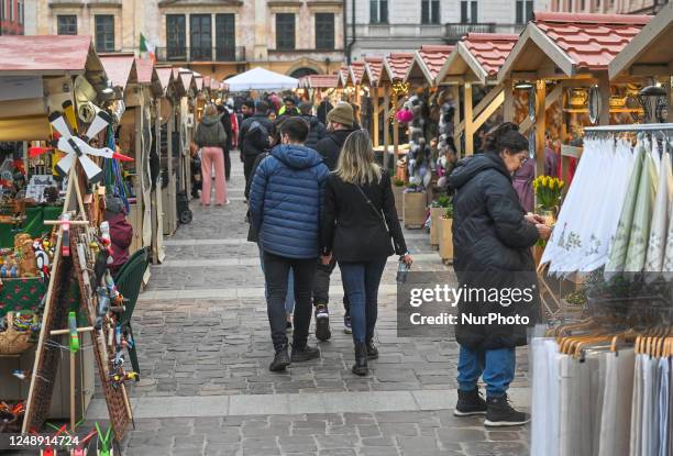 General view of the stands at the St. Jozef Fair in Krakow, Poland, on March 20, 2023. Krakow pays tribute to its patron saint, St. Jozef, with a...