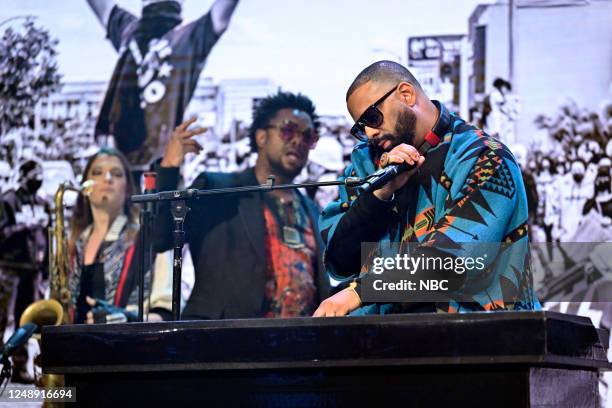 Episode 1818 -- Pictured: Musical guest Talib Kweli & Madlib perform on Monday, March 20, 2023 --