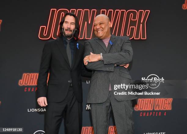 Keanu Reeves and Laurence Fishburne at the Los Angeles premiere of "John Wick: Chapter 4" held at TCL Chinese Theatre on March 20, 2023 in Los...