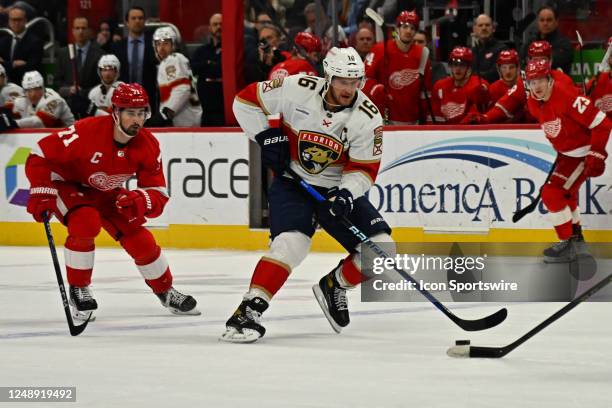 Florida Panthers center Aleksander Barkov races into the offensive end during the game between the Detroit Red Wings and the Florida Panthers on...