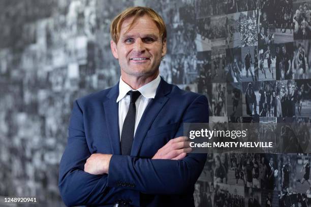 New Zealand's new rugby coach Scott Robertson attends a press conference at the New Zealand Rugby Union office in Wellington on March 21, 2023.