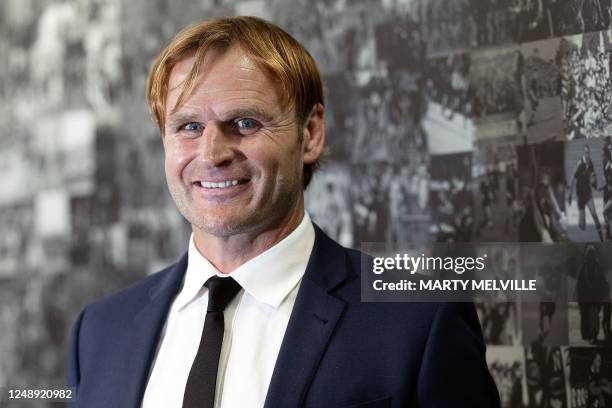New Zealand's new rugby coach Scott Robertson attends a press conference at the New Zealand Rugby Union office in Wellington on March 21, 2023.