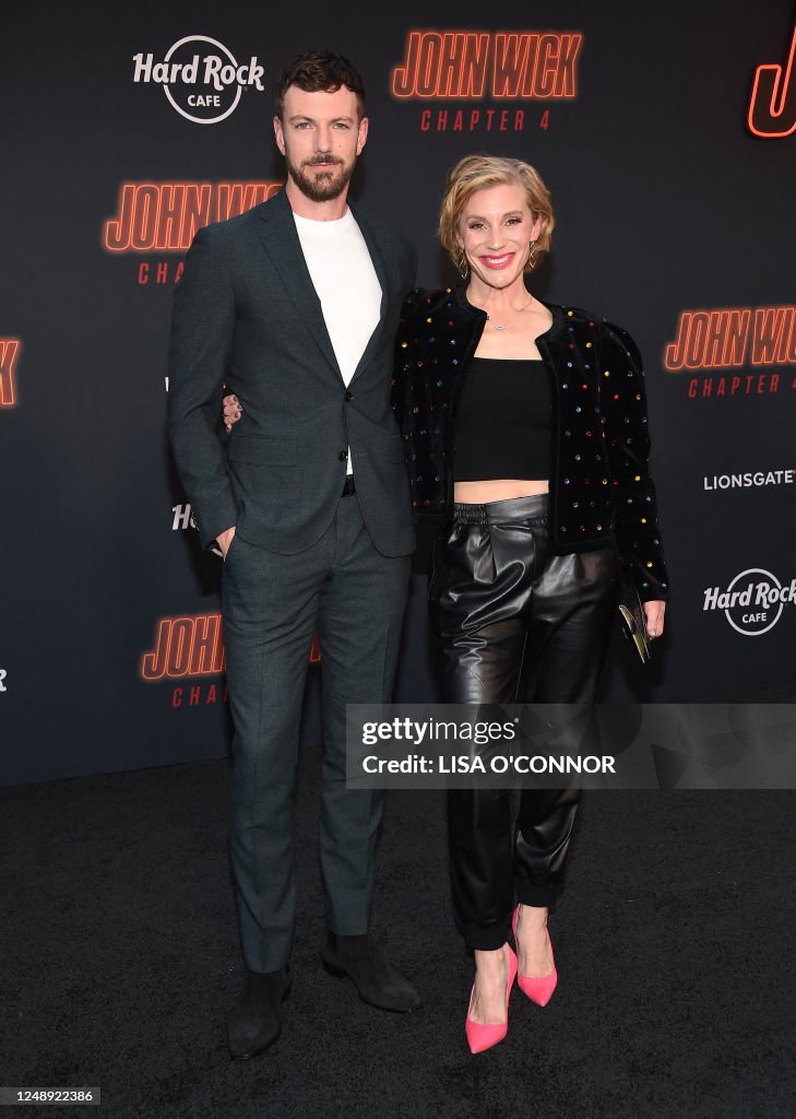 Canadian actor Robin Gadsby and US actress Katee Sackhoff arrive for