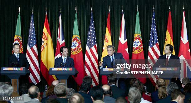 Portuguese Prime Minister Jose Manuel Durao Barosso Spanish Prime Minister Jose Maria Aznar , US President George W. Bush and Britain's Prime...