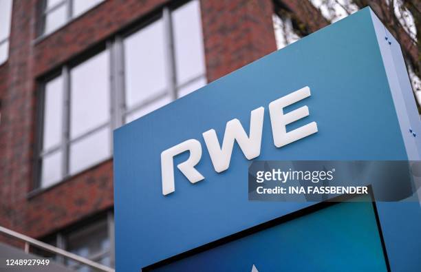 The logo of German energy giant RWE is seen before the annual results press conference at the company's headquarters in Essen, western Germany, on...