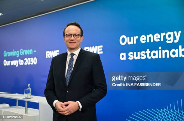Markus Krebber, CEO of German energy giant RWE, poses for a photo prior to presenting his company's annual results during a press conference at RWE's...
