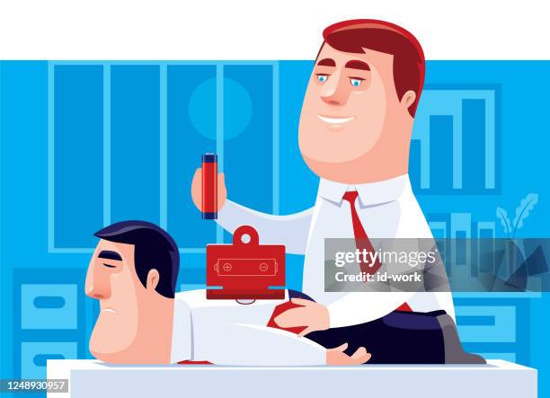 businessman replacing battery - changing batteries stock illustrations