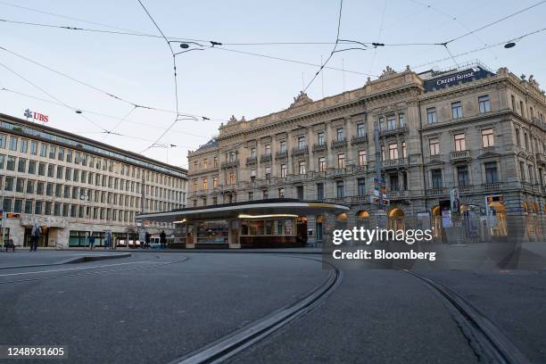 Group AG office building, left, alongside the Credit Suisse Group AG headquarters in Zurich, Switzerland, on Tuesday, March 21, 2023. Recruiters...