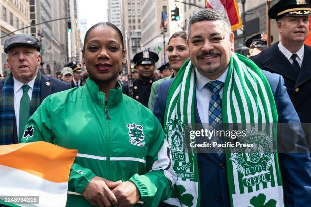 Police Commissioner Keechant Sewell and First Deputy Commissioner Edward Caban attend the annual St. Patrick's Day Parade on 5th Avenue.