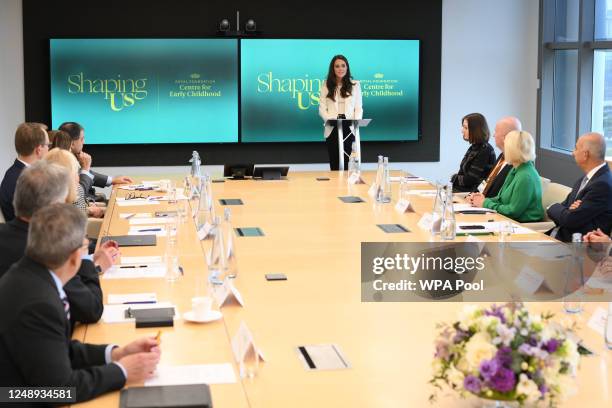 Catherine, Princess of Wales, delivers a speech at the inaugural meeting of new Business Taskforce for Early Childhood at International HQ of Natwest...