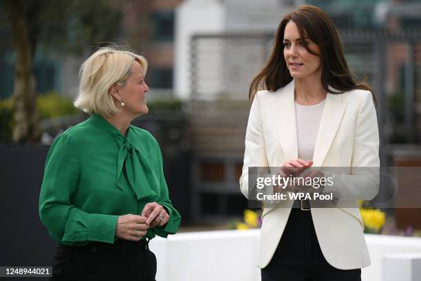 Catherine, Princess of Wales, talks with NatWest chief executive officer Alison Rose, at NatWest's headquarters, where she hosted the inaugural...