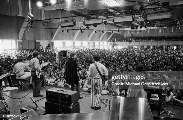 American rock band The Box Tops performing at the Steel Pier in Atlantic City, 11th August 1968. From left to right, drummer Thomas Boggs, guitarist...