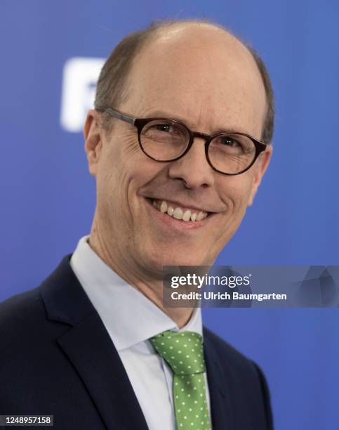 Michael Mueller, CFO of Germany energy giant RWE, during the annual results press conference at RWE's headquarters on March 21, 2023 in Essen,...