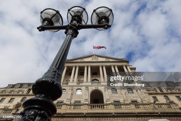 The Bank of England headquarters in the City of London, UK, on Tuesday, March 21, 2023. The central bank is due to release its latest interest rate...