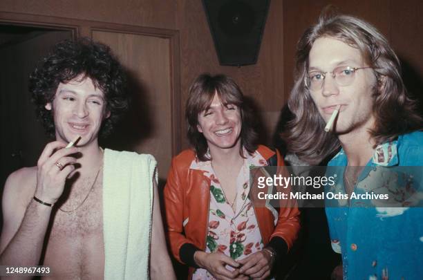 From left to right, American singers Eric Carmen, David Cassidy and Gerry Beckley, circa 1975.