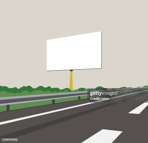 blank billboard and highway - vector illustration - road barrier stock illustrations