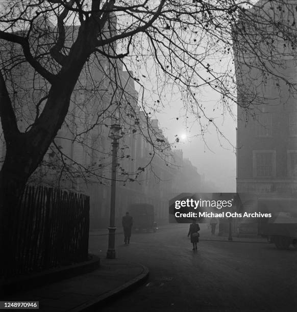 Twentieth Century House in Soho Square, London, in the fog, circa 1948.