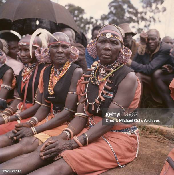 Kikuyu people gather in the Ruring'u Stadium in Nyeri, Kenya, as a symbolic gesture of surrender after the Mau Mau Uprising, 1963.