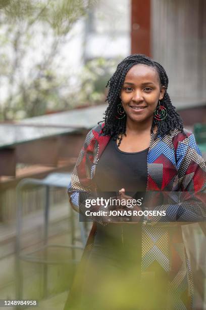 Kenyan environment and climate activist Elizabeth Wathuti poses after being awarded the Amnesty International 2023 at Ghent University, in Ghent on...