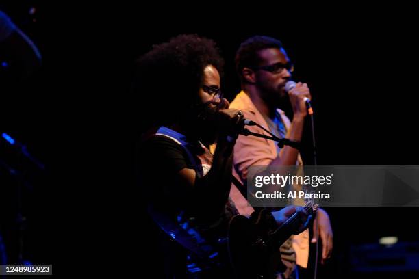 Kyp Malone and TV On The Radio perform as part of the Celebrate Brooklyn! Festival at The Prospect Park Bandshell on June 30, 2006 in Brooklyn, New...