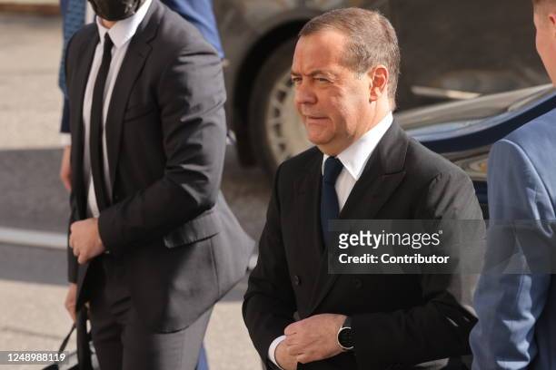 Russian Security Council Deputy Chairman Dmitry Medvedev arrives to the Russian-Chinese talks at the Grand Kremlin Palace, on March 21, 2023 in...