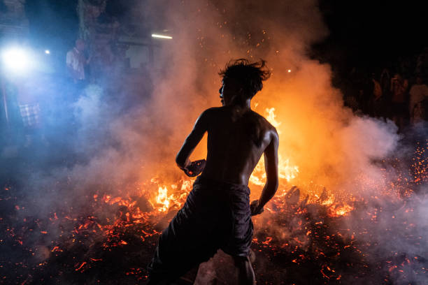 IDN: Balinese Perform Mesabatan Api Fire Cleansing Ritual