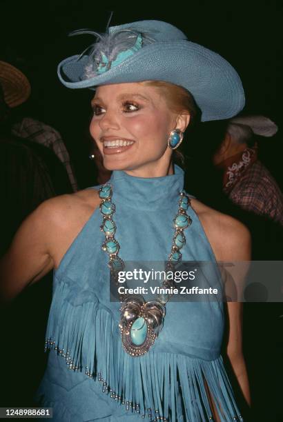 American actress Loni Anderson attends the Motion Picture & Television Fund's 10th Annual Golden Boot Awards, held at the Century Plaza Hotel in Los...