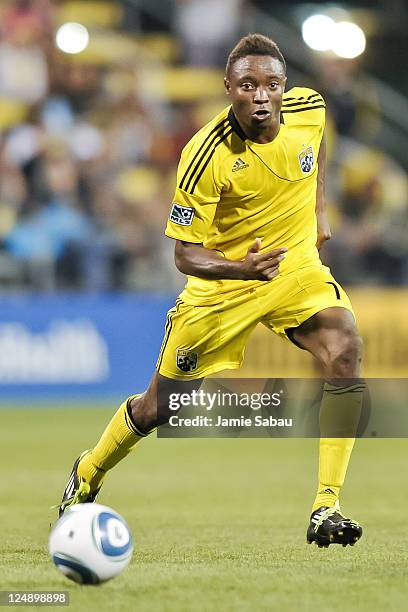 Emmanuel Ekpo of the Columbus Crew controls the ball against Toronto FC on September 10, 2011 at Crew Stadium in Columbus, Ohio.