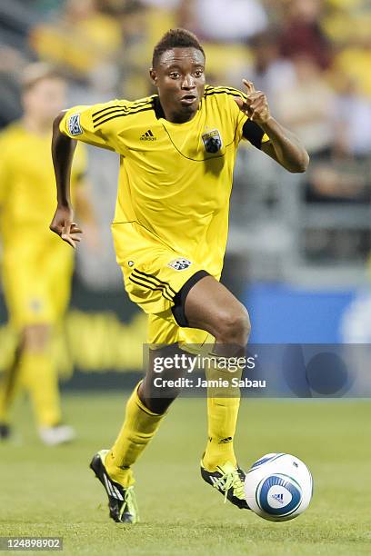 Emmanuel Ekpo of the Columbus Crew controls the ball against Toronto FC on September 10, 2011 at Crew Stadium in Columbus, Ohio.