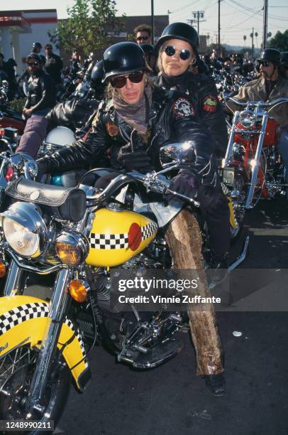 American singer-songwriter Bret Michaels and Canadian actress Pamela Anderson attend Love Ride 11, the 11th Annual Motorcycle Rider's Fundraiser for...