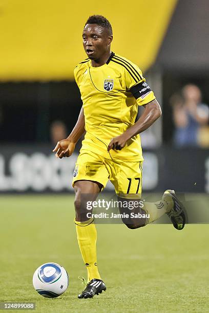 Emmanuel Ekpo of the Columbus Crew controls the ball against Toronto FC on September 10, 2011 at Crew Stadium in Columbus, Ohio.