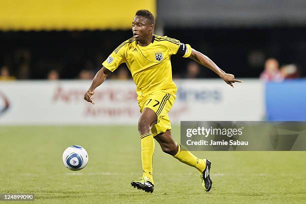 Emmanuel Ekpo of the Columbus Crew controls the ball against Toronto FC on September 10, 2011 at Crew Stadium in Columbus, Ohio.