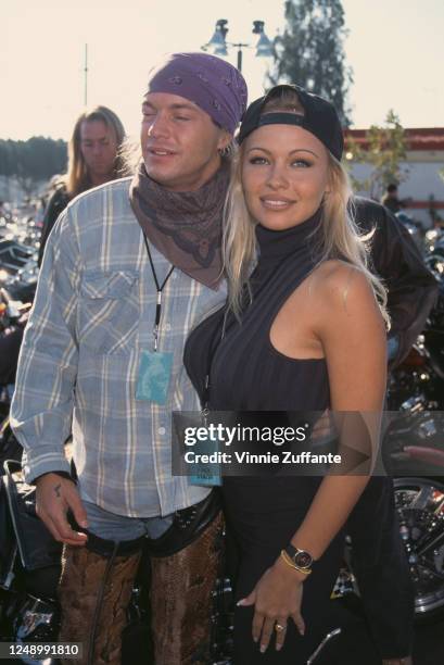 American singer-songwriter Bret Michaels and Canadian actress Pamela Anderson attend Love Ride 11, the 11th Annual Motorcycle Rider's Fundraiser for...