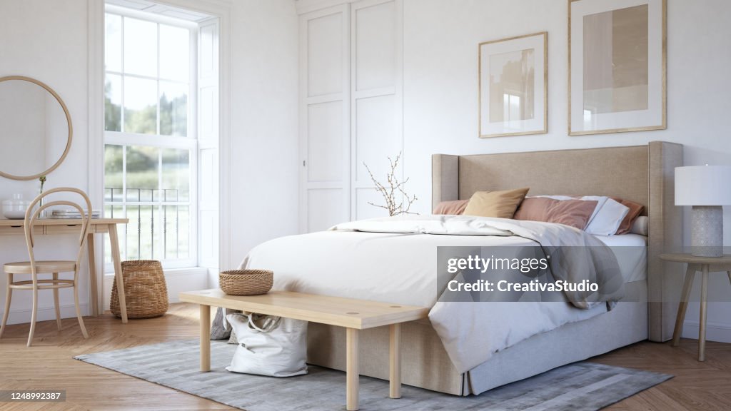 Skandinavischeschlafzimmer Innen - Stock Foto