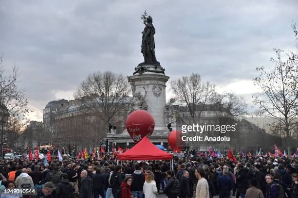 Demonstrators protest against the government after pushing the pensions reform without a vote using article 49.3 of the constitution, and surviving a...
