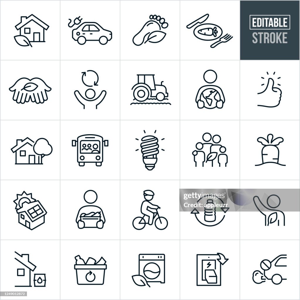 Nachhaltiges Leben dünne Linie Icons - editierbare Strich