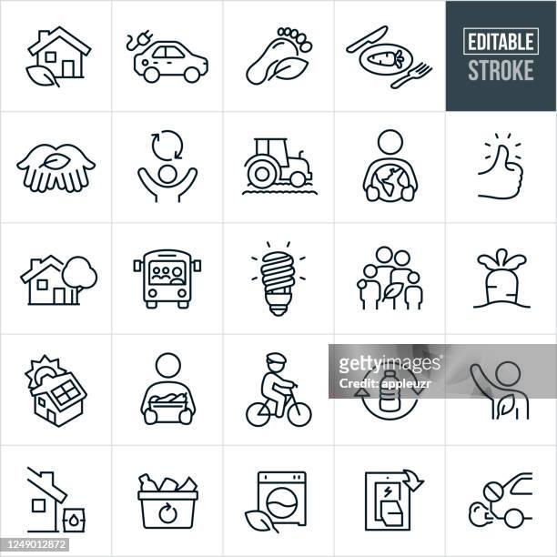 nachhaltiges leben dünne linie icons - editierbare strich - turning on or off stock-grafiken, -clipart, -cartoons und -symbole