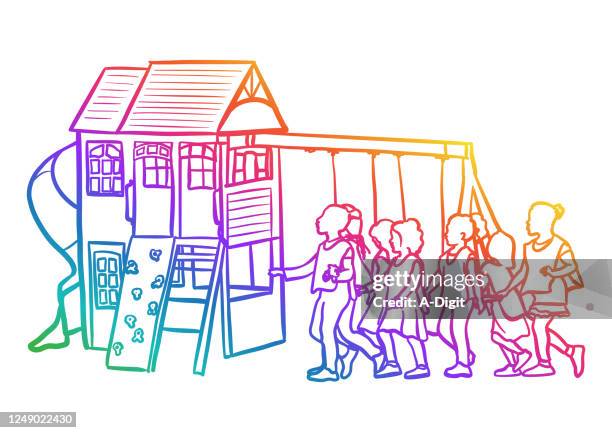 play structure daycare rainbow - elementary school lunch stock illustrations